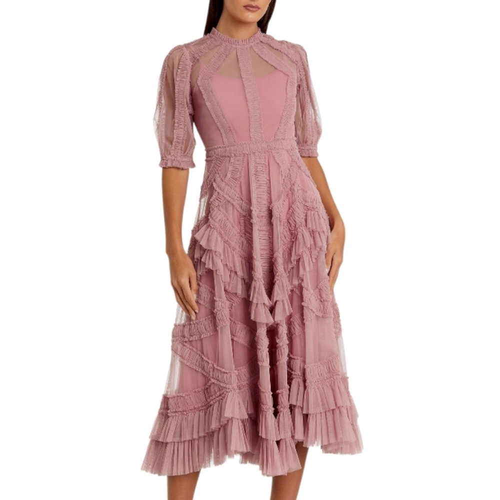 Mac Duggal Blush Ruffled Midi Dress